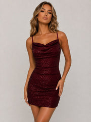 Sequin Cowl Neck Mini Dress