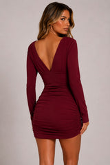 Long Sleeve Deep Plunge V-Neckline Mini Dress