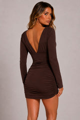 Long Sleeve Deep Plunge V-Neckline Mini Dress