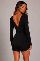 Long Sleeve Deep Plunge V-Neckline Mini Dress