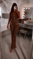 Button Waistcoat Top & Wide Leg Trouser Set