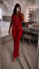 Button Waistcoat Top & Wide Leg Trouser Set