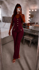 Button Waistcoat Top & Wide Leg Trouser Set
