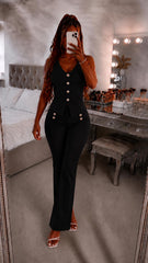 Button Waistcoat Top & Wide Leg Trouser Set