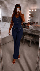Button Waistcoat Top & Wide Leg Trouser Set
