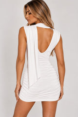 Ruched Drape Buckle Detail Mini Dress