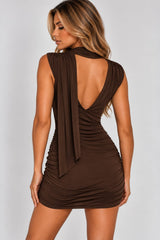 Ruched Drape Buckle Detail Mini Dress