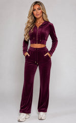 Velour Zip-Up Hoodie & Wide Leg Trouser Co-Ord Set