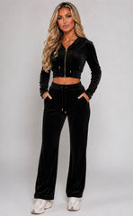 Velour Zip-Up Hoodie & Wide Leg Trouser Co-Ord Set