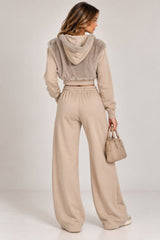 Faux Fur Zip-Up Hoodie & Wide Leg Jogger Co-Ord Set