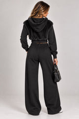 Faux Fur Zip-Up Hoodie & Wide Leg Jogger Co-Ord Set