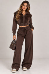 Faux Fur Zip-Up Hoodie & Wide Leg Jogger Co-Ord Set
