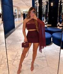 One-Shoulder Cape Sleeve Top & Mini Skirt Co-Ord