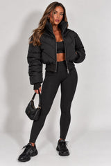 Chevron Style Cropped Puffer Jacket