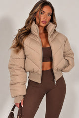 Chevron Style Cropped Puffer Jacket