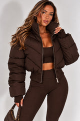 Chevron Style Cropped Puffer Jacket