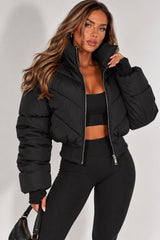 Chevron Style Cropped Puffer Jacket