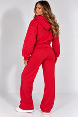 Diamanté Plain Zip Hoodie & Trouser Co-Ord Set