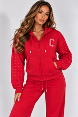Diamanté Plain Zip Hoodie & Trouser Co-Ord Set