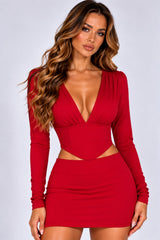 Plunge Neck Long Sleeve Top & Mini Skirt Co-Ord