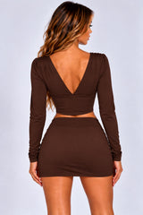 Plunge Neck Long Sleeve Top & Mini Skirt Co-Ord