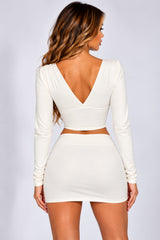 Plunge Neck Long Sleeve Top & Mini Skirt Co-Ord