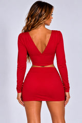 Plunge Neck Long Sleeve Top & Mini Skirt Co-Ord