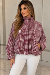 Check Print Funnel Neck Puffer Jacket
