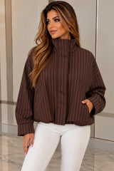 Pinstripe Funnel Neck Bomber Jacket