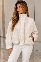 Pinstripe Funnel Neck Bomber Jacket