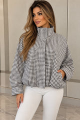 Check Print Funnel Neck Puffer Jacket