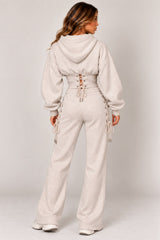 Lace-Up Corset Cropped Hoodie & Wide Leg Joggers Co-Ord Set