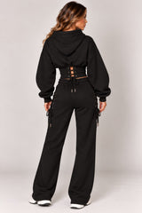 Lace-Up Corset Cropped Hoodie & Wide Leg Joggers Co-Ord Set