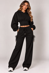 Lace-Up Corset Cropped Hoodie & Wide Leg Joggers Co-Ord Set
