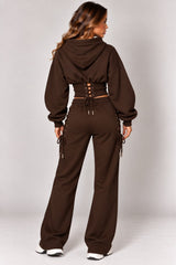 Lace-Up Corset Cropped Hoodie & Wide Leg Joggers Co-Ord Set