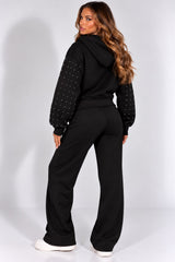 Diamanté Plain Zip Hoodie & Trouser Co-Ord Set