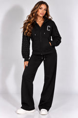 Diamanté Plain Zip Hoodie & Trouser Co-Ord Set