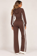 Contrast Double Stripe Zip-Up Hoodie & Wide Leg Joggers Co-Ord Set
