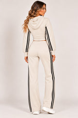 Contrast Double Stripe Zip-Up Hoodie & Wide Leg Joggers Co-Ord Set