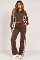 Contrast Double Stripe Zip-Up Hoodie & Wide Leg Joggers Co-Ord Set