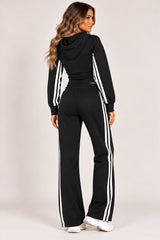 Contrast Double Stripe Zip-Up Hoodie & Wide Leg Joggers Co-Ord Set