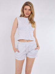 Ribbed Button Through Sleeves Top and Shorts Co-ord