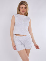 Ribbed Button Through Sleeves Top and Shorts Co-ord