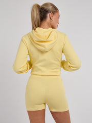 Zipped Hooded Crop Top & Seam Detail Shorts Fleece Co-ord