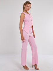 Longline -knop Waistcoat Top & Shorts Set