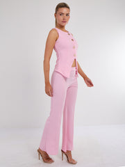 Longline -knop Waistcoat Top & Shorts Set