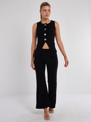 Longline -knop Waistcoat Top & Shorts Set