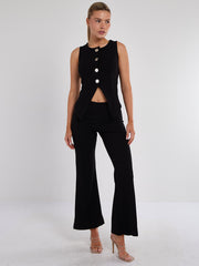 Longline -knop Waistcoat Top & Shorts Set