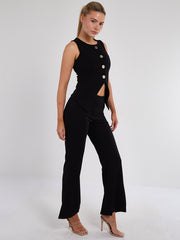 Longline -knop Waistcoat Top & Shorts Set