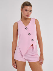 Longline -knop Waistcoat Top & Shorts Set